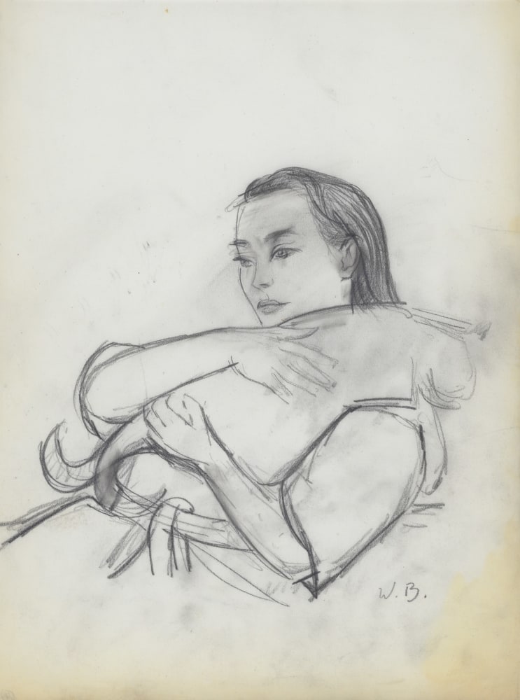 Drawing of a figure holding a cat over her shoulder