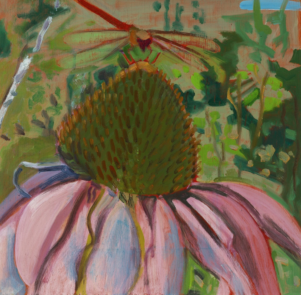 Echinacea and Dragonfly, 2004, oil on plywood, 10 1/2 x 10 3/4 inches&amp;nbsp;