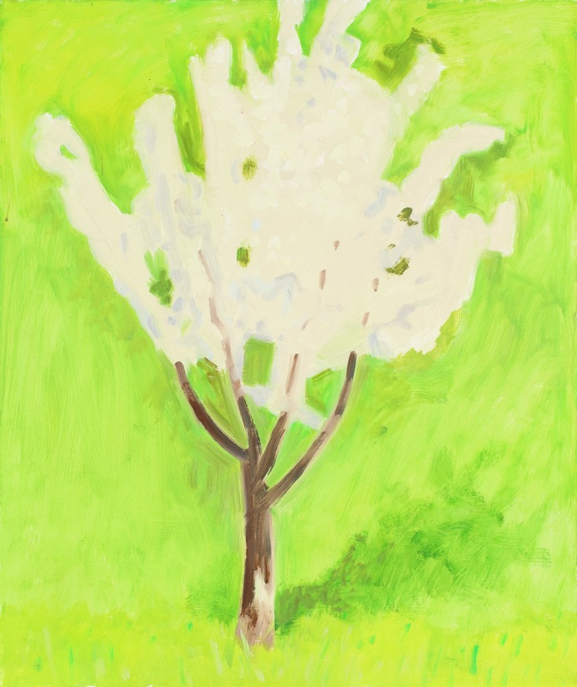 Apple Tree in Bloom - May, 2021, oil on panel, 16 1/4 x 13 3/4 inches