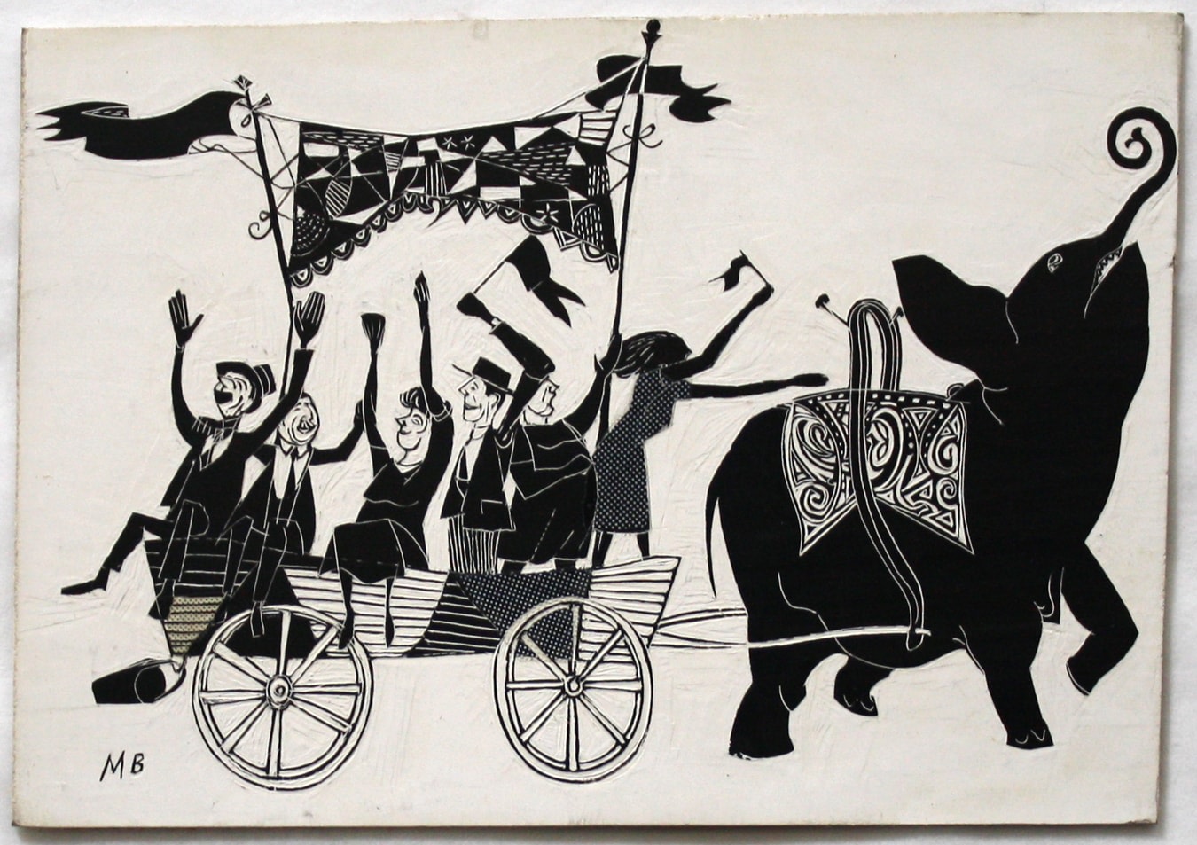 Marvin Bileck,&amp;nbsp;Untitled (Elephant), c. 1955-1965, scratchboard, 2 7/8 x 4 1/8 inches