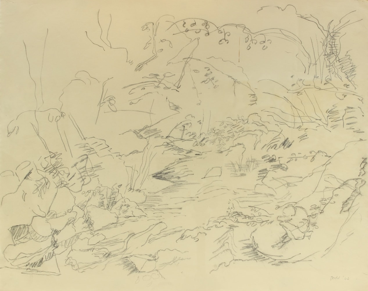 Graphite drawing of an abstracted landscape