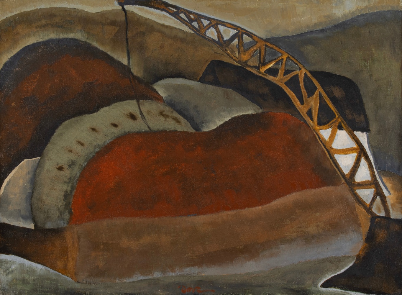 Cinder Barge and Derrick, 1931, oil on canvas, 22 x 30 inches.&amp;nbsp;Private Collection.