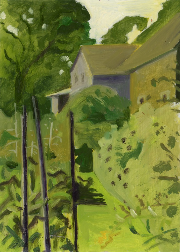 View from Garden Path, 2012, oil on aluminum flashing, 7 x 5 inches