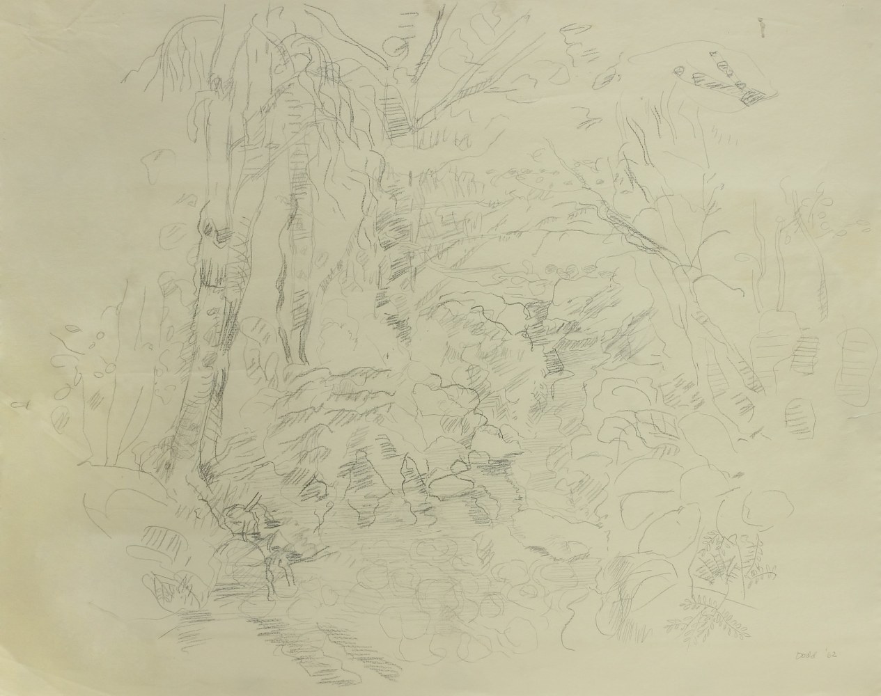 Graphite drawing of an abstracted landscape