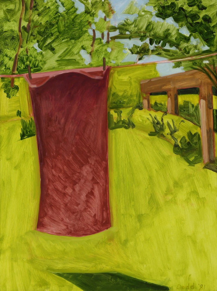 Maroon Towel and Porch, 1981, oil on Masonite, 20 x 15 inches