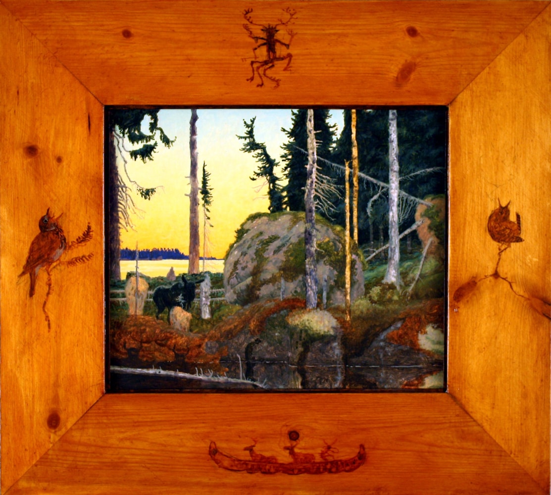 Nin Mamajitawage, 2009, oil on board, 16 5/8 x 18 1/2 inches,&amp;nbsp;including artist&amp;#39;s hand painted frame