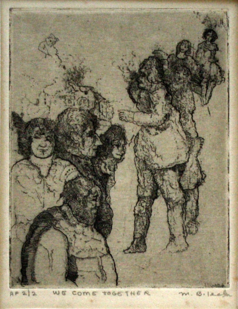 Marvin Bileck, We Come Together, n.d., etching and engraving, 4 7/8 x 3 7/8 inches