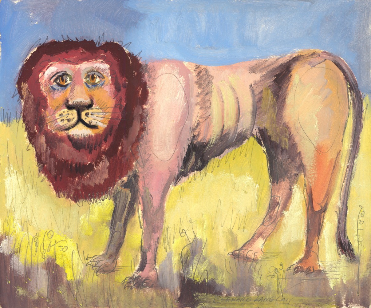 Lion (Blue Sky),&amp;nbsp;ca. 1970s, oil and pencil on paper, 14 3/4 x 17 13/16 inches&amp;nbsp;