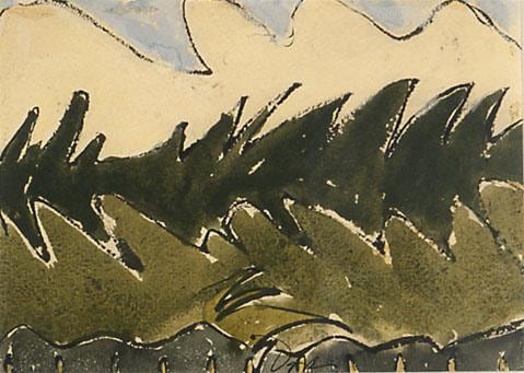 Park, 1938, watercolor and ink on paper, 5 x 7 inches