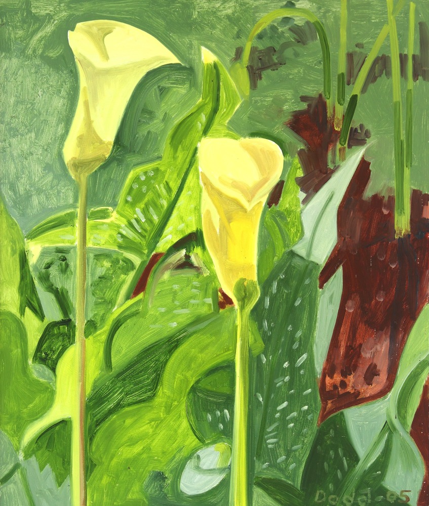Calla Lilies, 2005, oil on Masonite, 14 x 11 3/4 inches&amp;nbsp;