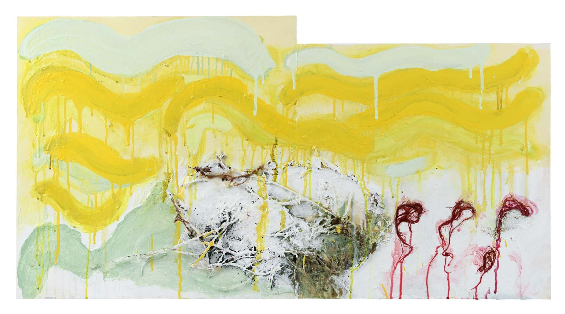 The Sun Like The Sea, 2002, oil, acrylic and herbs on wood panel, 20 x 38 inches