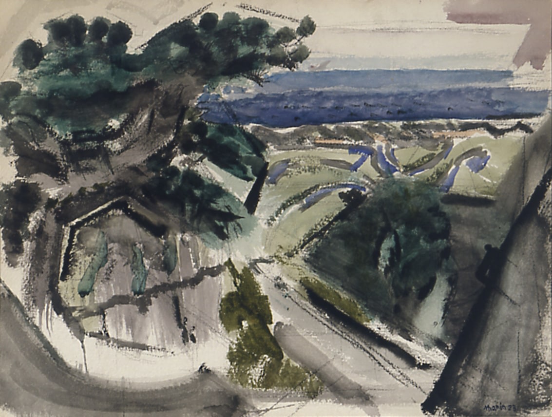 John Marin,&amp;nbsp;Morse Mountain, Small Point, Maine Series No. 7,&amp;nbsp;1928, watercolor on paper, 17 1/8 x 22 1/2 inches
