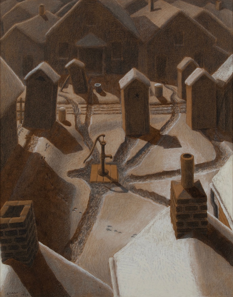 Village Slums, 1937, conte crayon, gouache and graphite on paper, 20 1/4 x 16 inches
