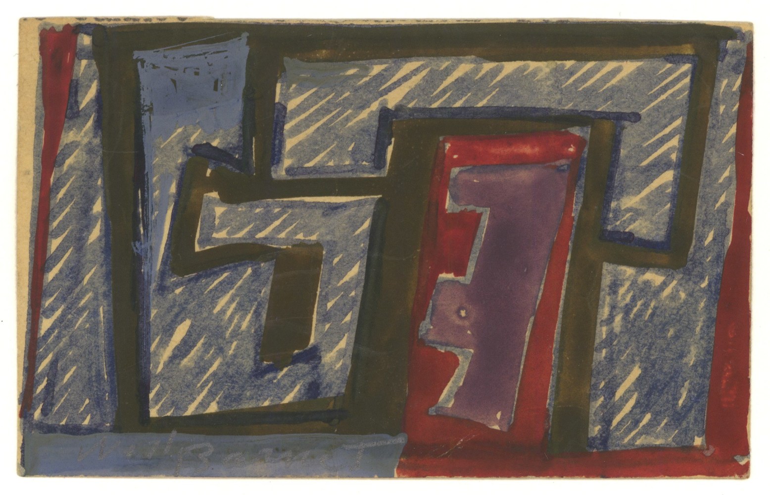 Untitled, c. 1954-1959, mixed media on paper, 1 7/8 x 3 inches