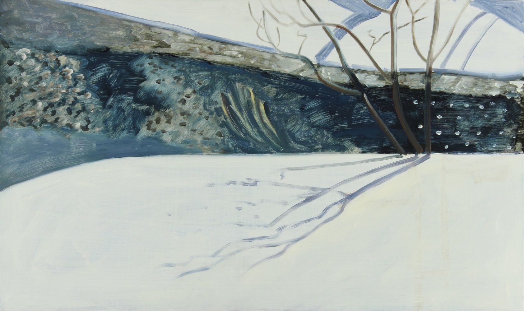 Snow + the Gihon River, 2004, oil on Masonite, 11 7/8 x 20 inches