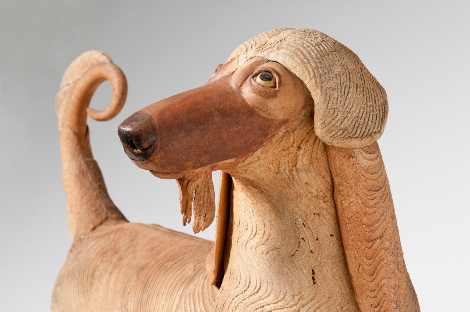 Detail view of a sculpture of a dog