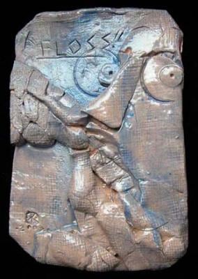 Floss, 2002, glazed terra cotta, 7 3/4 x 5 1/2 x 1 1/4 inches
