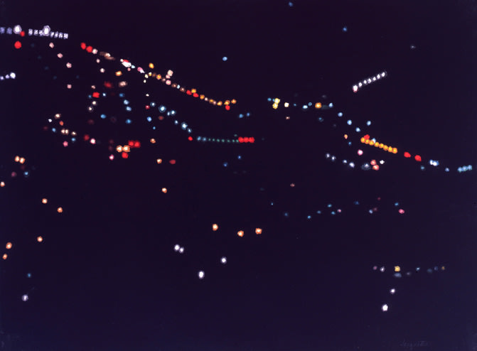 Yvonne Jacquette,&amp;nbsp;Maine Night Lights C (From Helicopter), 2007, pastel on black paper, 22 1/4 x 30 inches