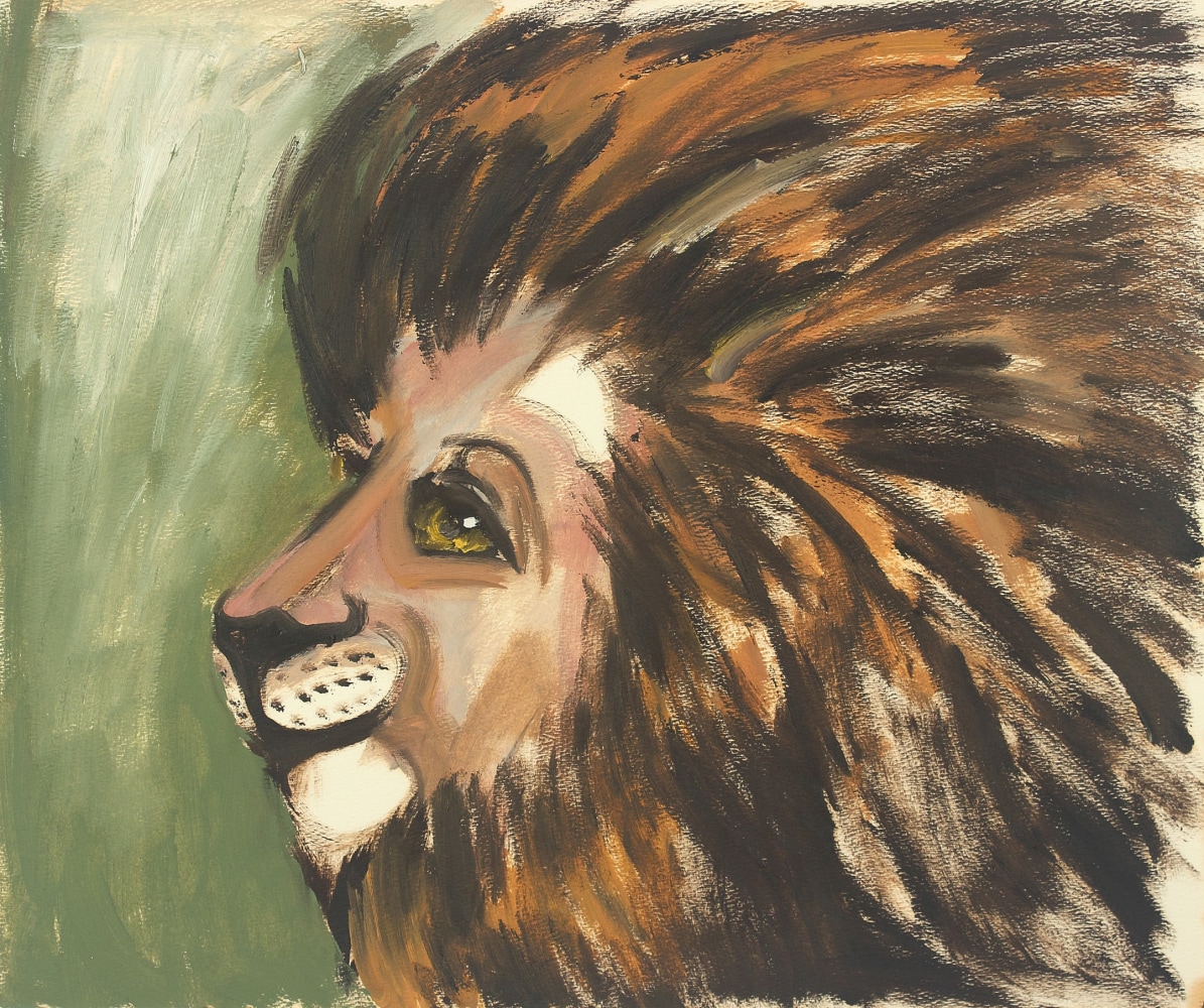 Painting on paper of the head of a lion