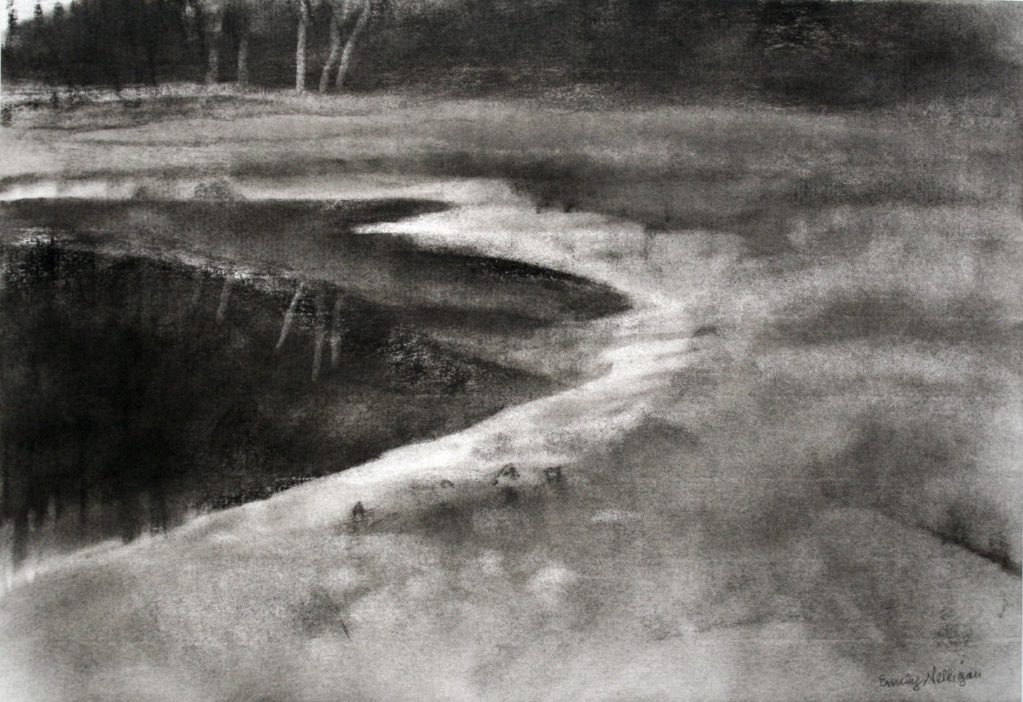 Emily Nelligan,&amp;nbsp;2 Oct 05 (1), 2005, charcoal on paper, 7 1/4 x 10 1/2 inches