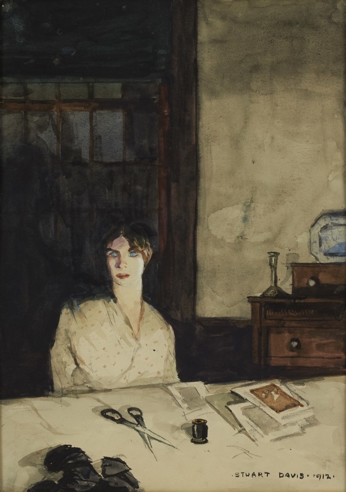 (Woman at Table with Scissors), 1912, graphite and watercolor on paper, 14 1/2 x 10 1/4 inches
