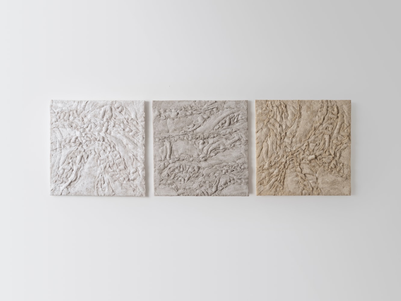 HANNE G.
Three Panels, 2022
Polyester, acrylic, and glue on canvas
Each Panel: 23.5&amp;quot; H x 23.5&amp;quot; W x 2&amp;quot; D

&amp;nbsp;