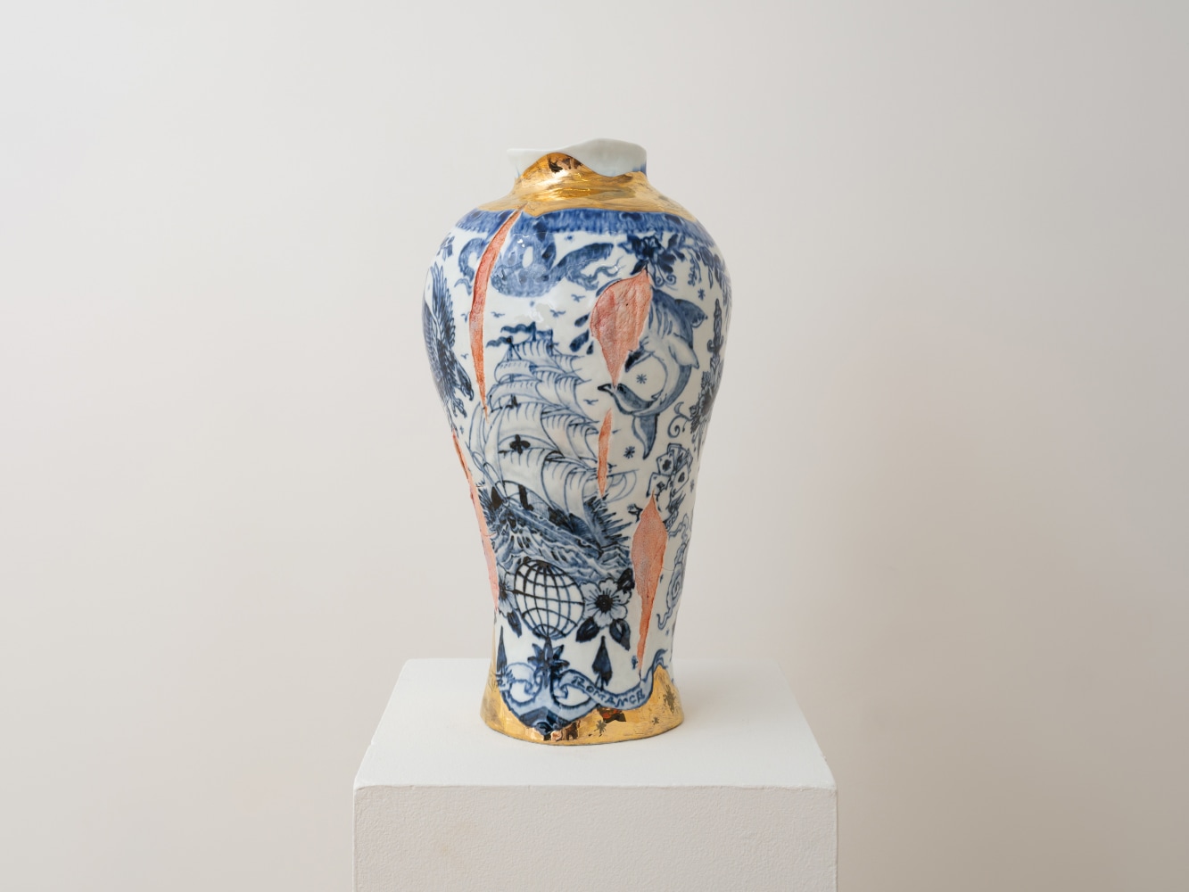 LIN WANG
I Never Saw the East Coast until I Moved to the West (Jar I), 2025
Glazed porcelain, gold
19.5&amp;quot; H x 10&amp;quot; Dia.