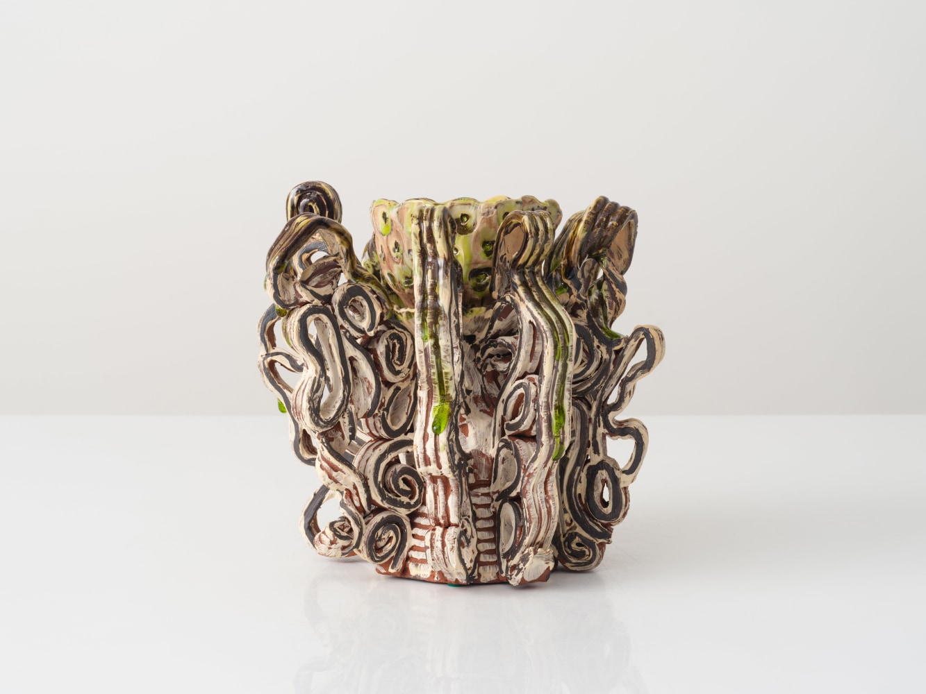 GRAHAM MARKS
Candelabra, 2024
Glazed stoneware, thrown, coiled, and pinched
8.5&amp;quot; H x 9.5&amp;quot; Dia.