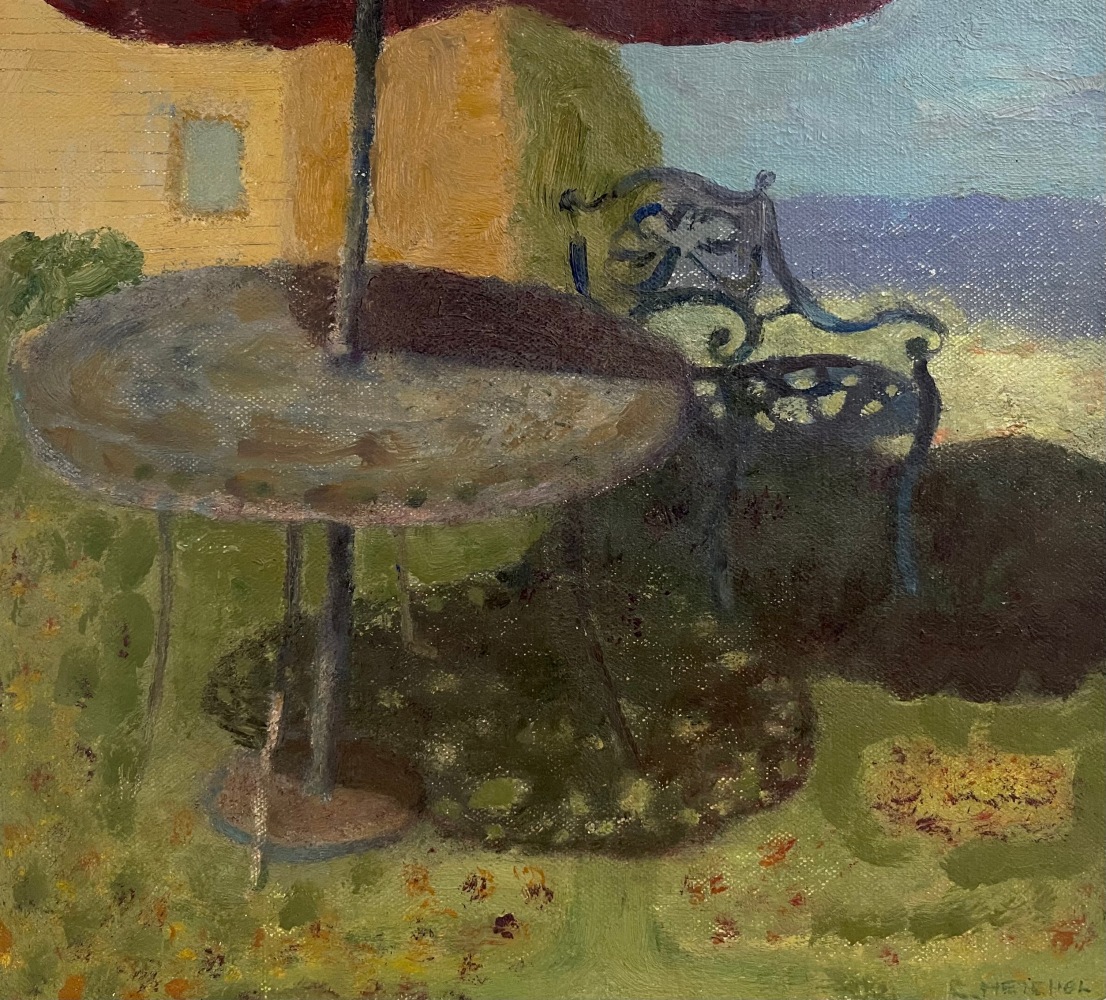 Patio Furniture with Red Umbrella
