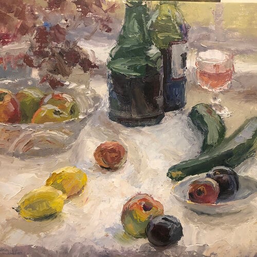 Still Life with Green Bottles