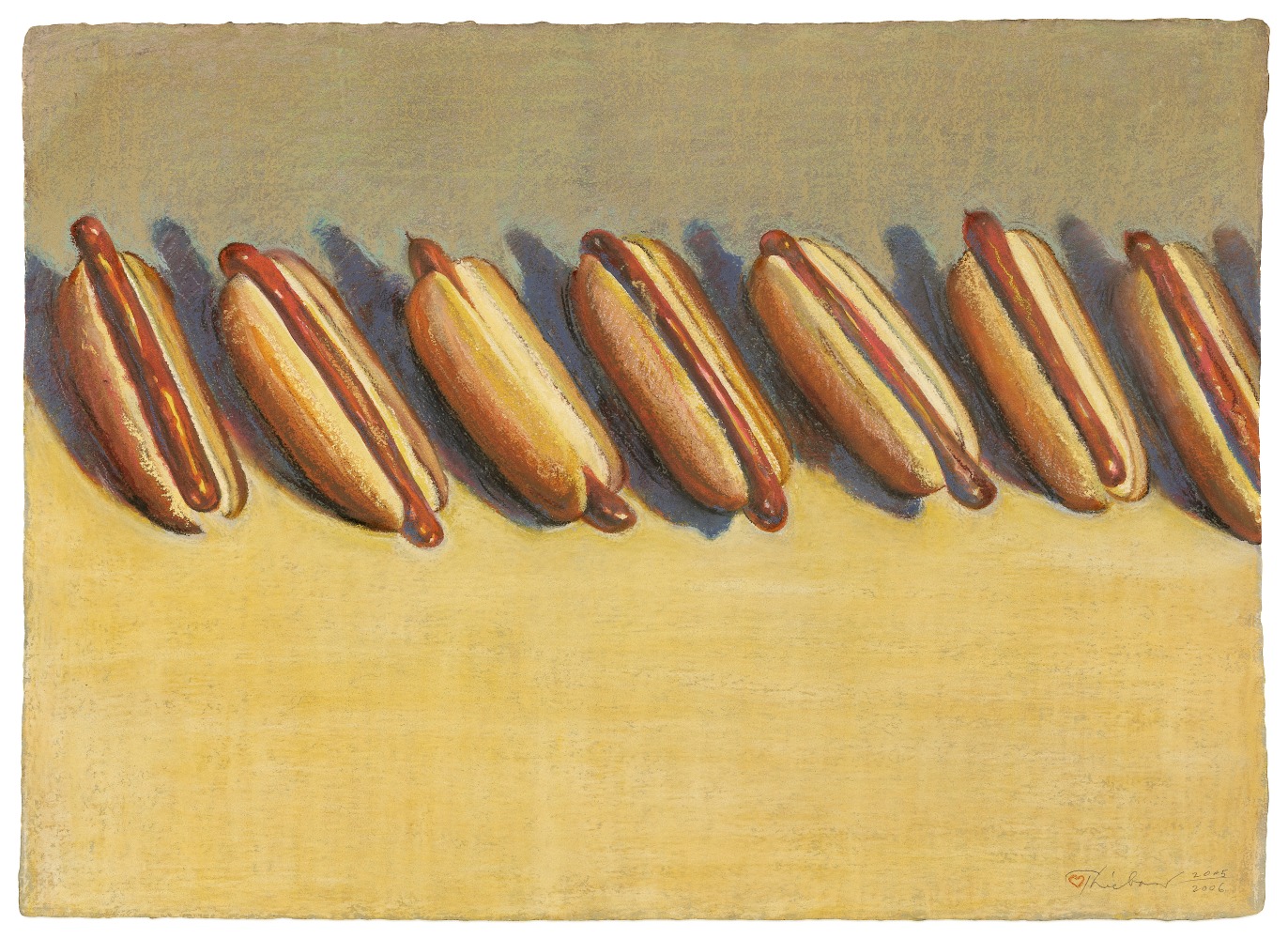 Wayne Thiebaud Ballpark Franks, 2006 pastel on paper 22 1/4 x 30 1/2 in. (image)