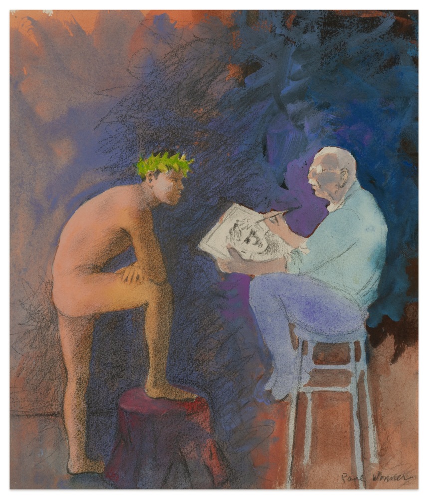 Paul Wonner Artist Drawing the Model, 2004 acrylic and pencil on paper 12 x 10 1/4 in. (image)