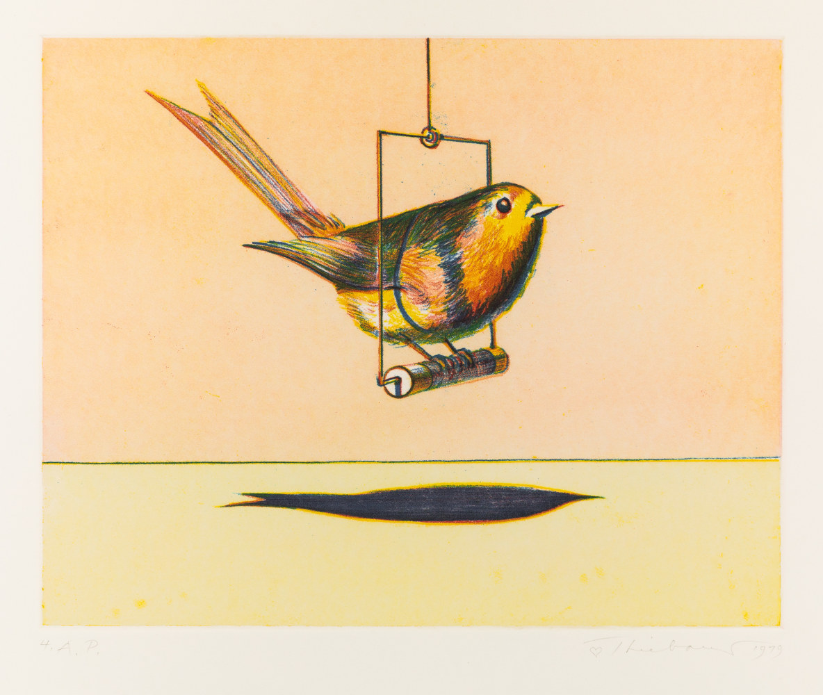 Wayne Thiebaud Bird, 1979 color aquatint &amp; soft ground etching, A.P. 4 9 3/4 x 12 3/8 in. [image]; 23 x 29 3/4 in. [sheet]