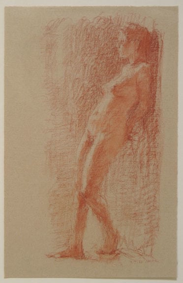 Fred Dalkey Model Leaning Against Wall, 9-14-96 sanguine Conté crayon on paper ​​​​​​​9 1/2 x 6 in.