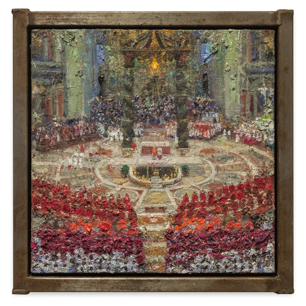 Tom Birkner Vatican Conclave, 2023 oil on canvas stretched over board 12 x 12 in.