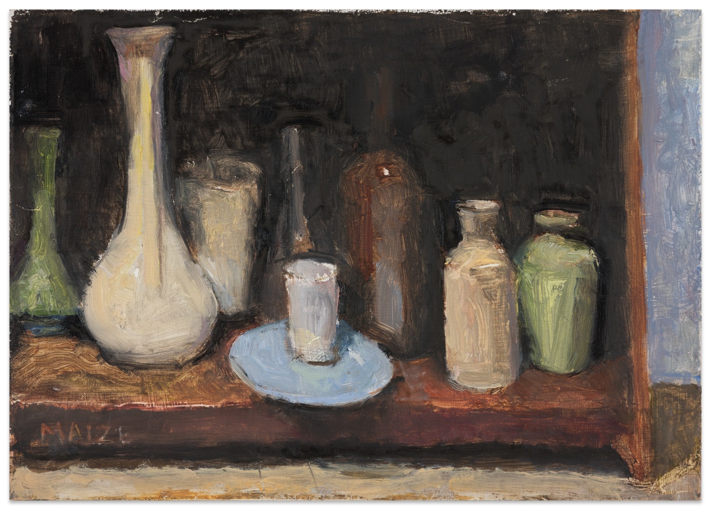 Catherine Maize The Blue Plate and Sundry Vases, 2025 oil on panel 5 x 7 in.
