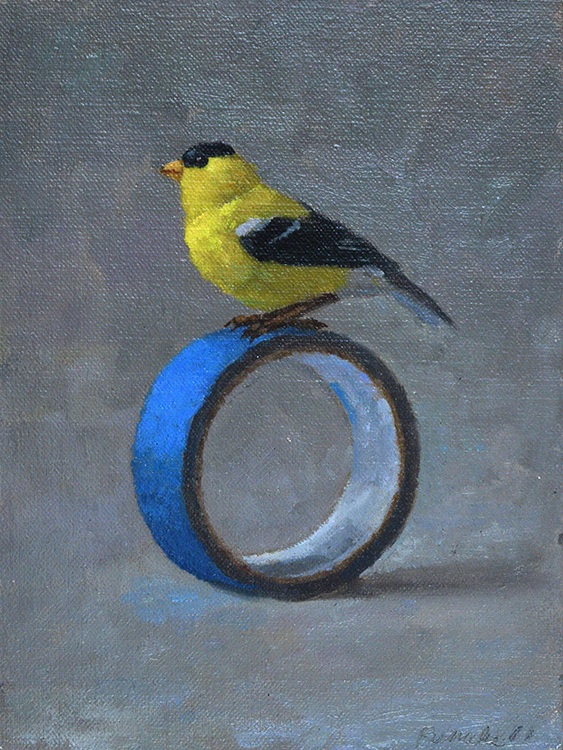 April Glory Funcke Goldfinch &amp; Tape, 2011 oil on panel ​​​​​​​8 x 6 in.