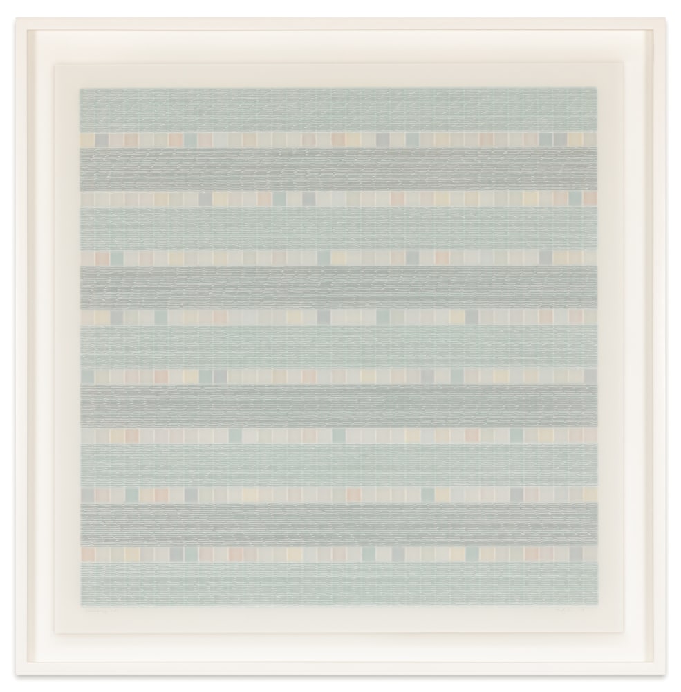 Mary Ijichi Assemblage #25, 2023 colored pencil, mylar, plastic, beads, acrylic, artist's tape, and museum board 27 3/8 x 27 3/8 in. (frame)