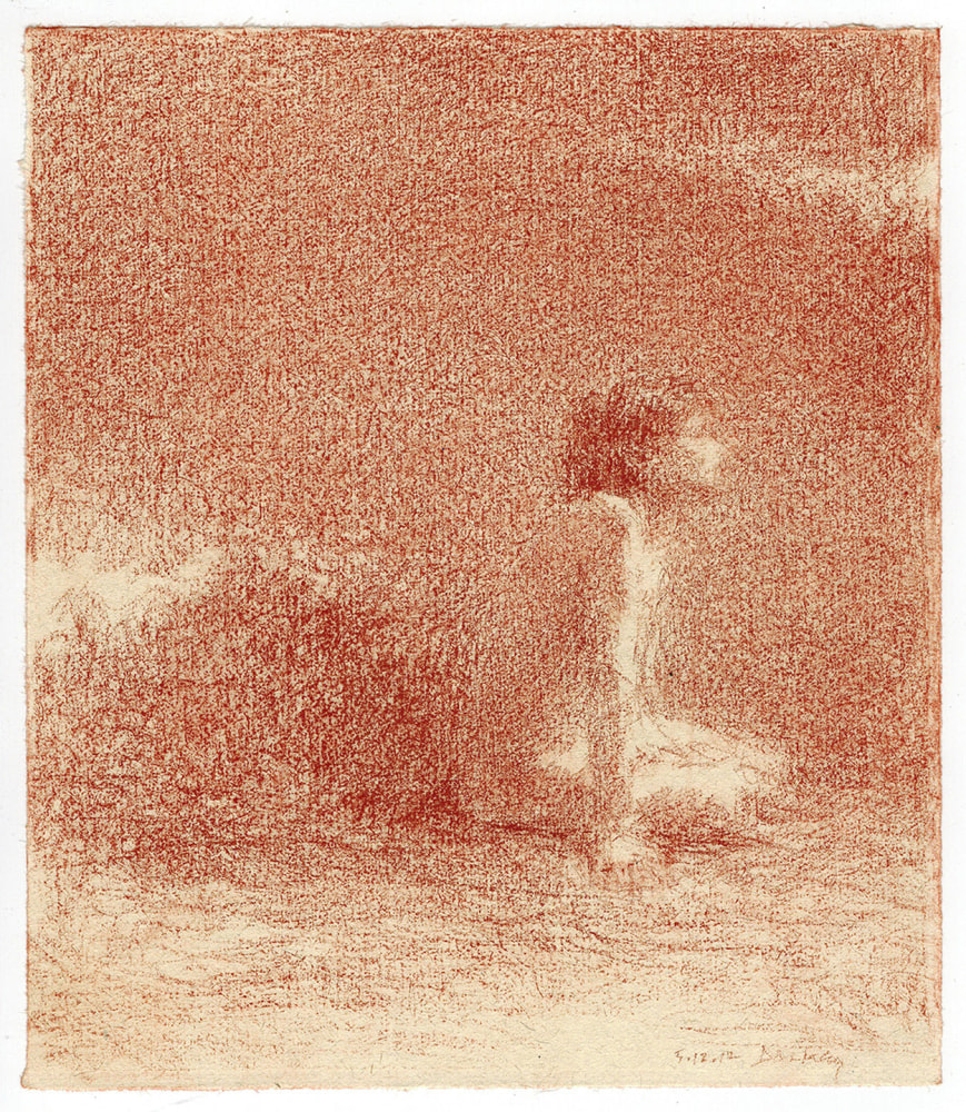 Fred Dalkey Model Facing Right in Atmospheric Light, 2012 sanguine Conté crayon on paper 8 3/16 x 7 1/16 in.
