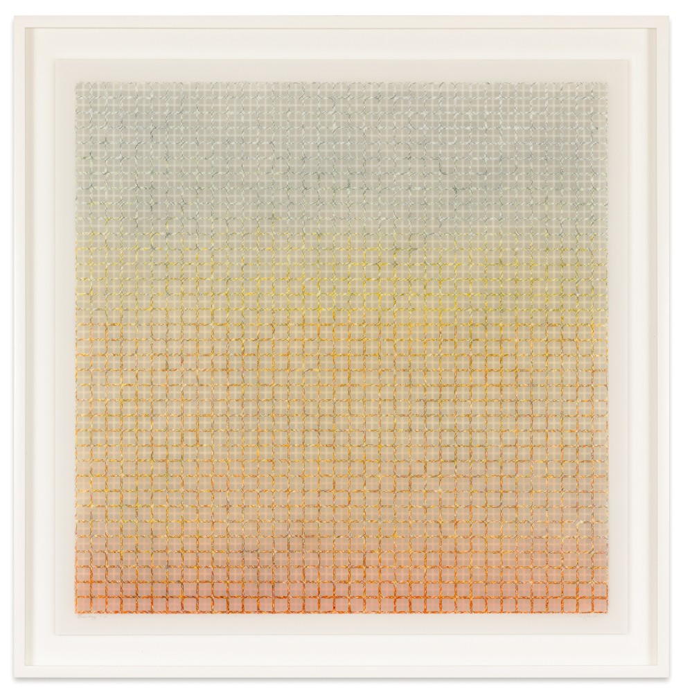 Mary Ijichi Assemblage #22, 2023 colored pencil, mylar, plastic, beads, acrylic, artist's tape, museum board 27 1/2 x 27 3/8 in. (frame)