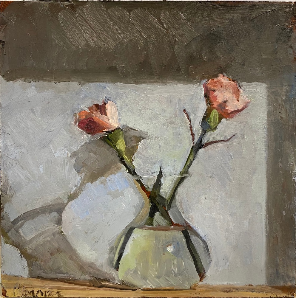 Catherine Maize Two Carnations, 2022 oil on panel 6 x 6 in.