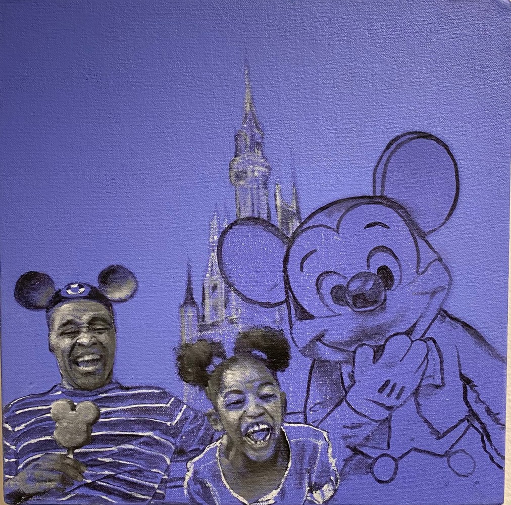 Tom Birkner Family at Disney I; Blueberry Patch, 2022 oil and acrylic on canvas 12 x 12 in.