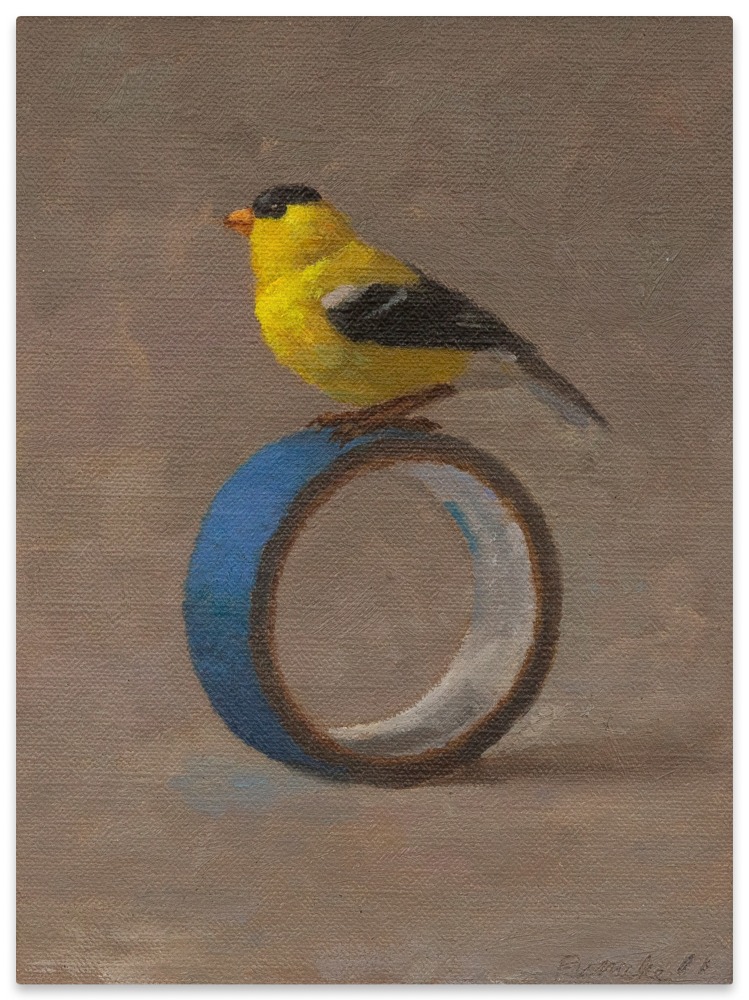 April Glory Funcke Goldfinch &amp; Tape, 2011 oil on panel ​​​​​​​8 x 6 in.
