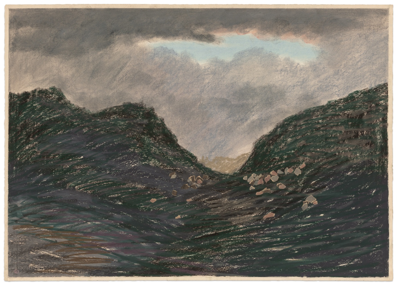 Dennis Leon Sibley Mound, 1980 color pastel with collage on paper 29 3/4 x 41 7/8 in.