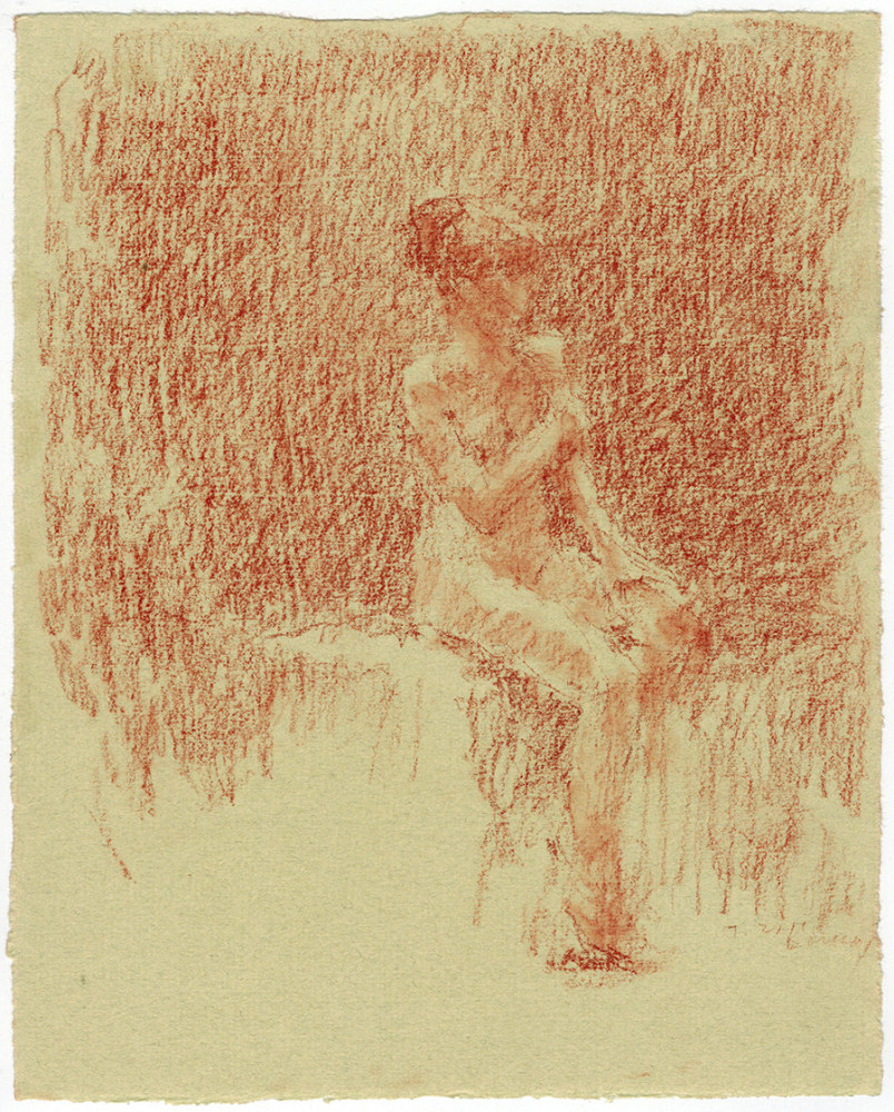 Fred Dalkey Seated Model, Arm Across Chest, 2011 sanguine Conté crayon on paper 8 7/8 x 7 1/8 in.