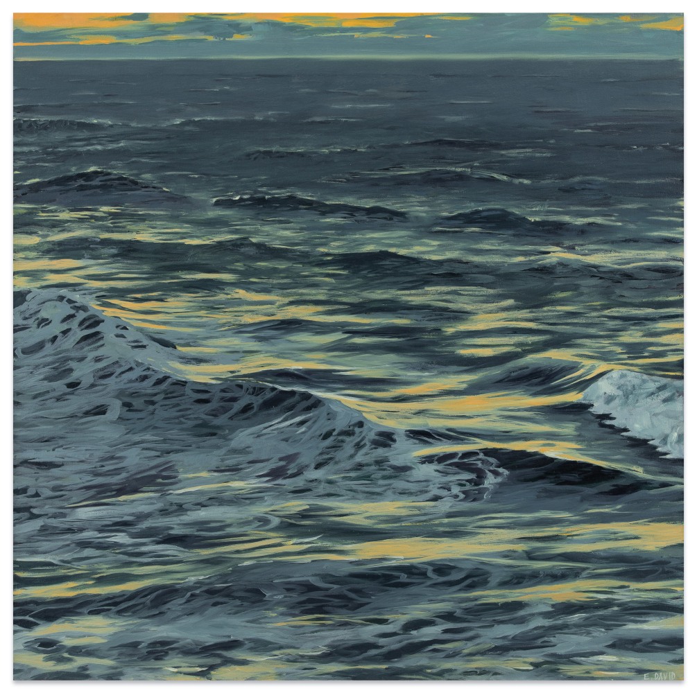 Eileen David Rip Tide with Orange Sky, 2024 oil on canvas 24 x 24 in.