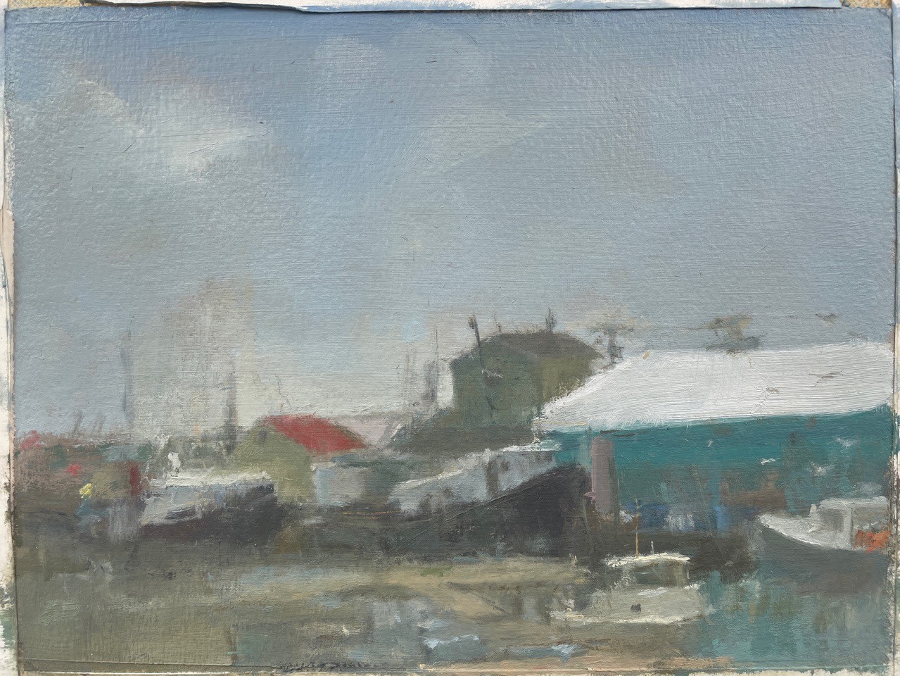 Laura Adler Harbor, 2024 oil on Arches Huile Paper 6 x 7 3/4 in.