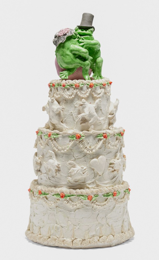 David Gilhooly
Erotic Frog Wedding Cake #6, 1979
glazed and painted earthenware
28 1/2 x 14 1/2 in.