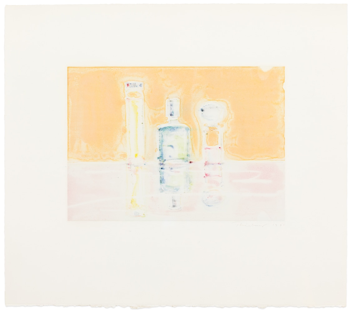Wayne Thiebaud Three Perfume Bottles, 1991 monotype 10 x 14 in. (image); 19 1/2 x 22 in. (sheet)