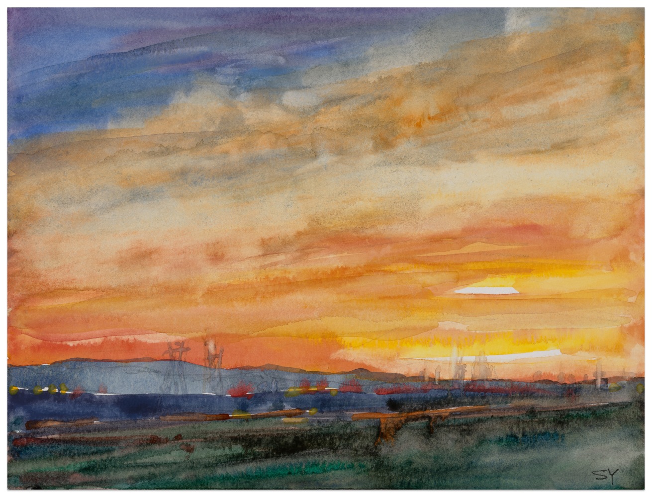 Suong Yangchareon Kern County Sunset, 2021 watercolor on paper 9 x 12 in.